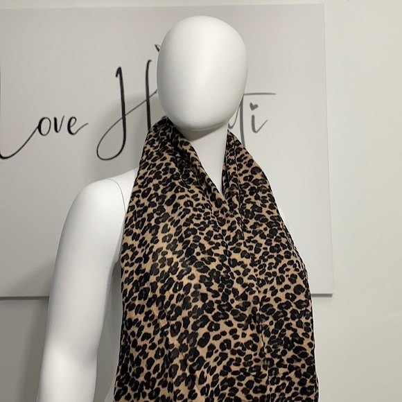 * Leopard Print Scarf Lightweight Wrap Fringe XL Boho Western Fall - Picture 2 of 5